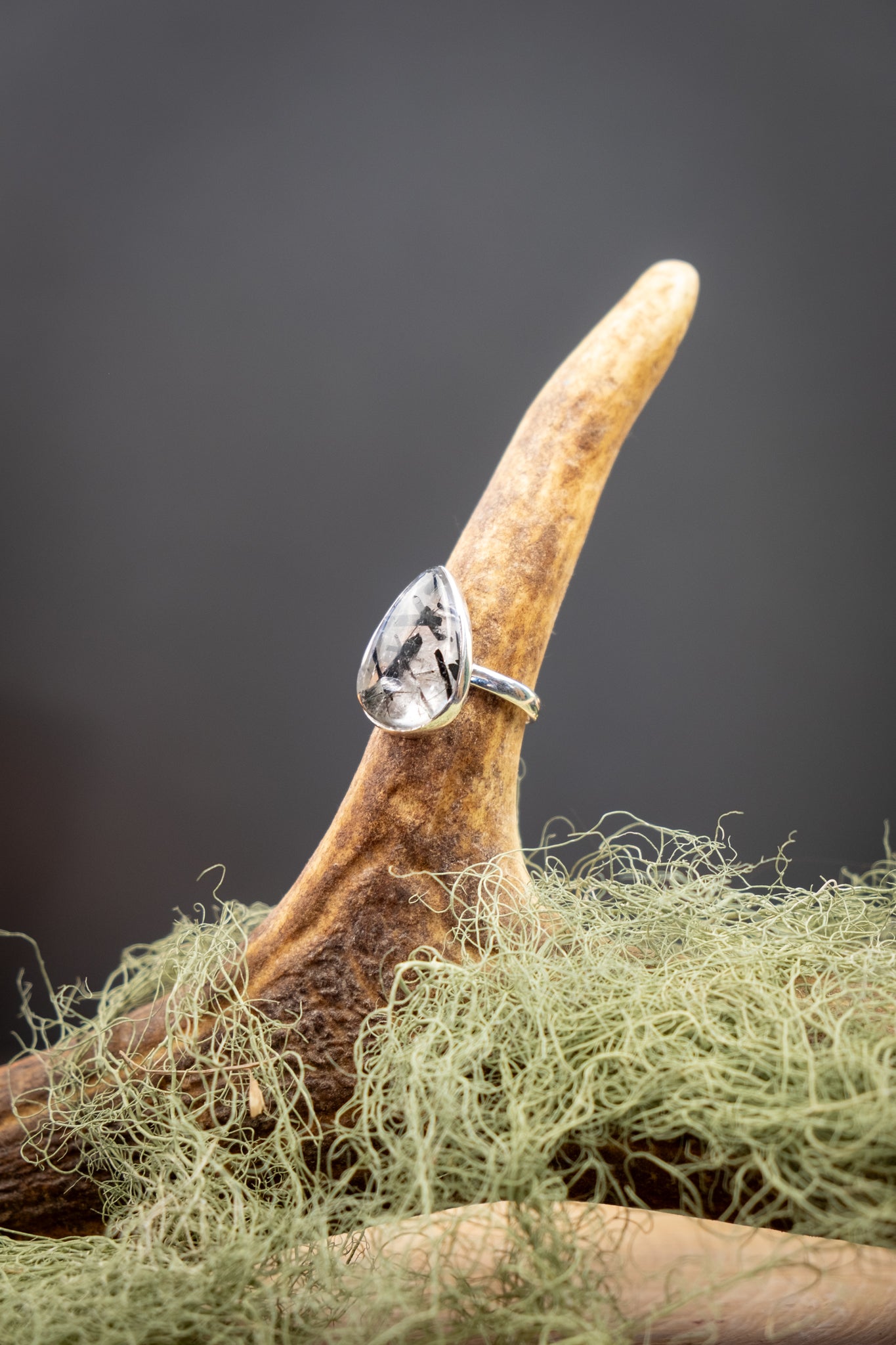 Black Tourmaline in Quartz Ring, Sterling Silver Crystal Ring, High Grade Tourmalinated Quartz Gemstone Jewellery, Unique Stone Ring