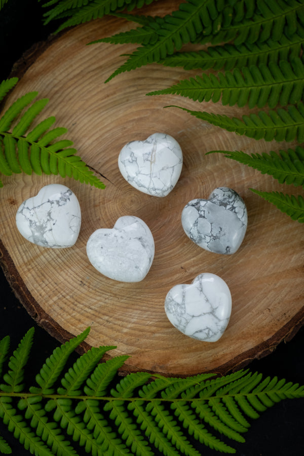 Howlite Crystal heart shaped crystal, Calming, soothing gemstone.