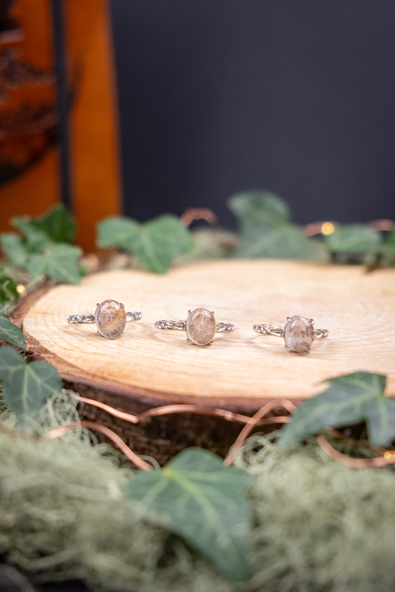 Dendritic Opal Sterling Silver Adjustable Ring, Natural Dendritic Opal Gemstone Ring, Grounding Stone for Balance and Inner Stillness