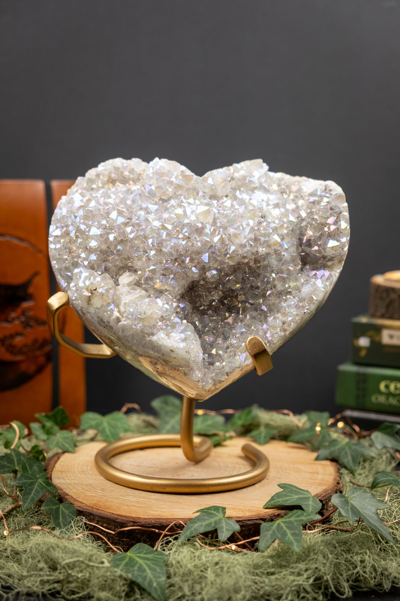 Aura Silver Amethyst Heart Crystal with Calcite Inclusions and Agate, Large Polished Healing Stone for Love Protection and Calm