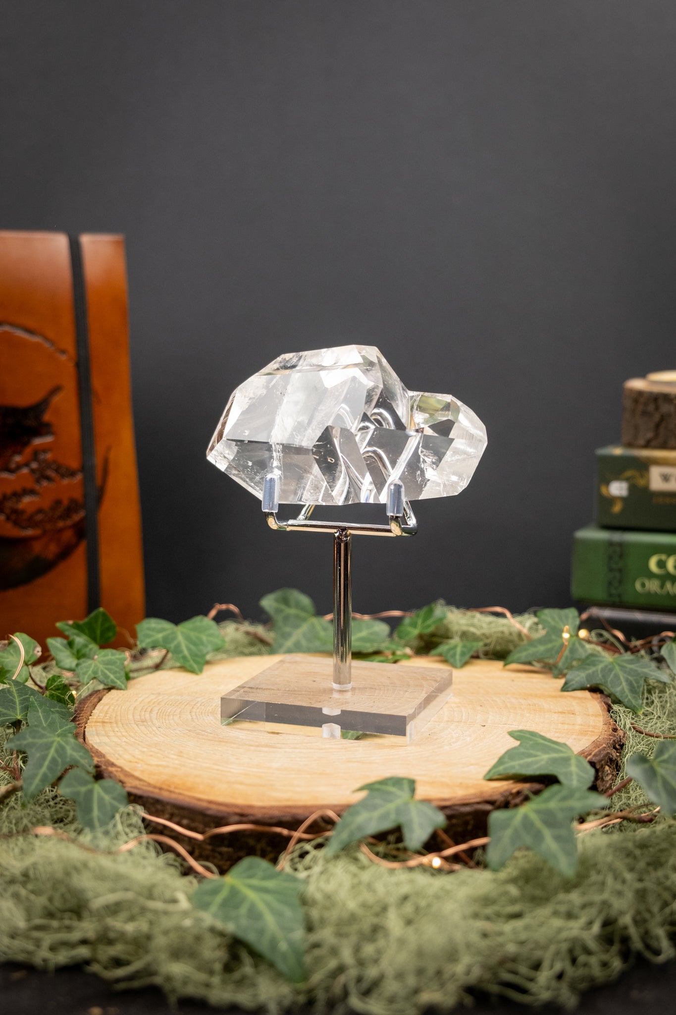 Hand Carved Lemurian Quartz Freeform on Stand, Tactile Meditation Crystal, Ancient Wisdom Stone for Calm Presence and Inner Clarity