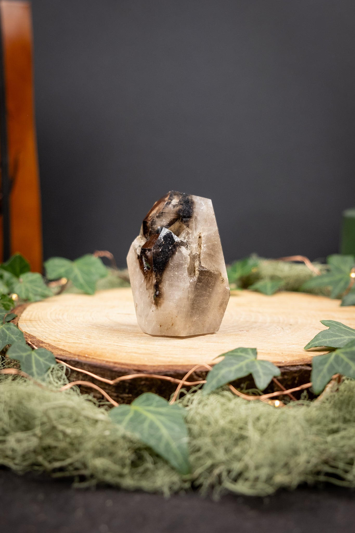 Smokey Elestial Quartz Freeform, Polished Phantom Crystal Stone for Grounding and Protection, Ethically Sourced from Brazil