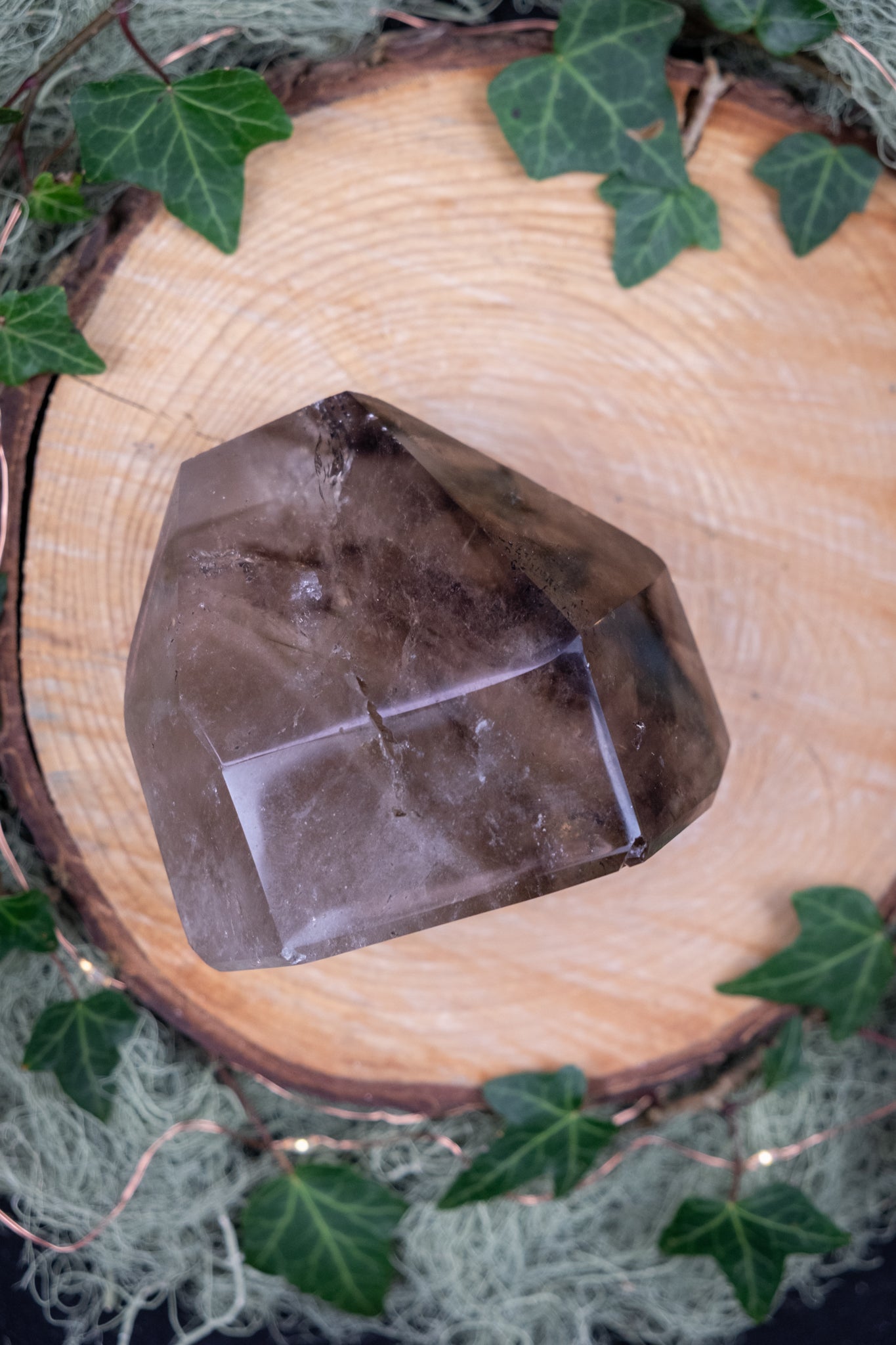 Polished Smokey Elestial Quartz with Hematite Inclusions and Phantoms, Goddess Stone, Grounding Clarity and Divine Balance Crystal