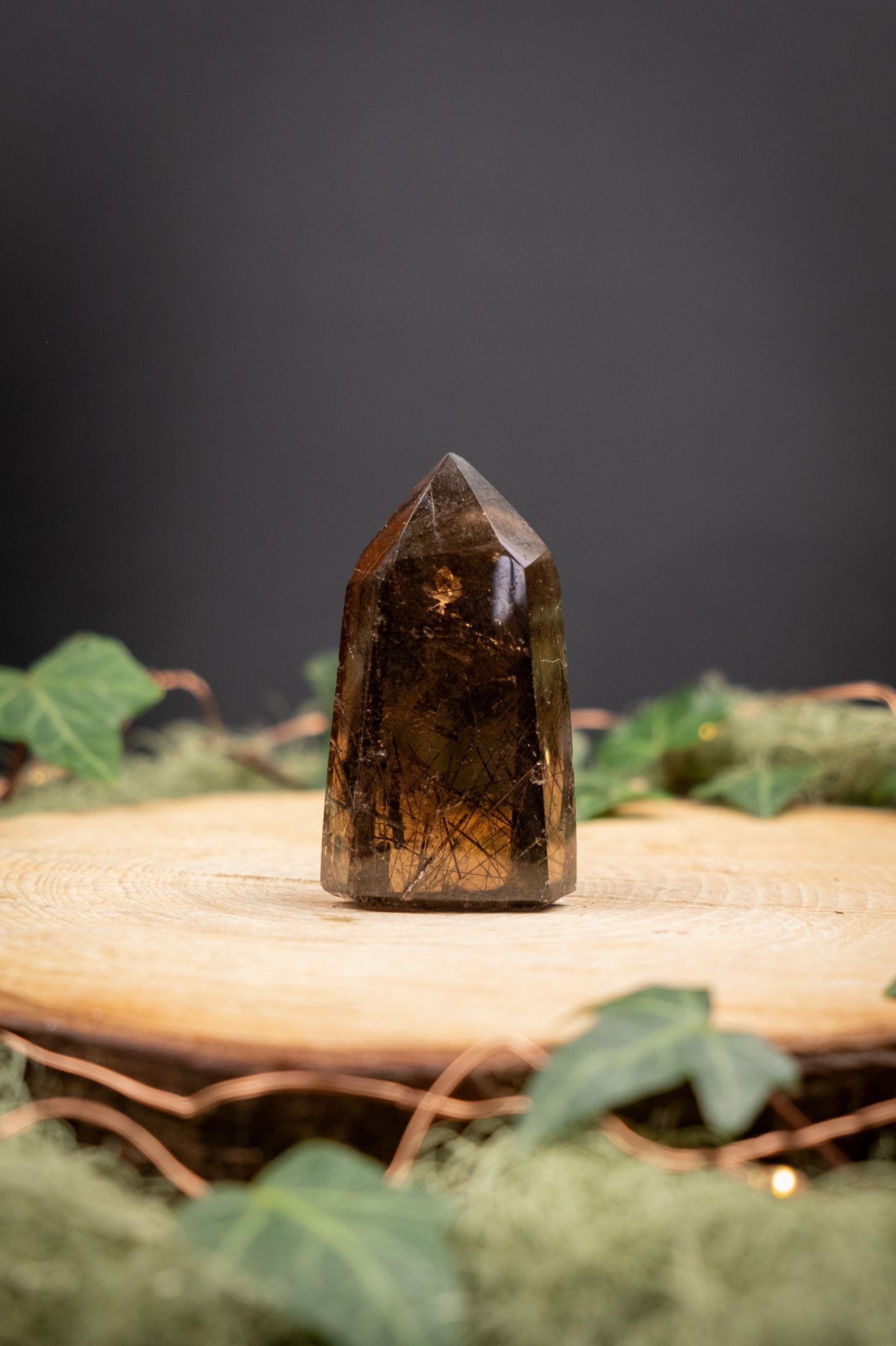 Smokey Quartz with Rutile Freeform, Polished Crystal Stone for Grounding and Manifestation, Ethically Sourced from Brazil