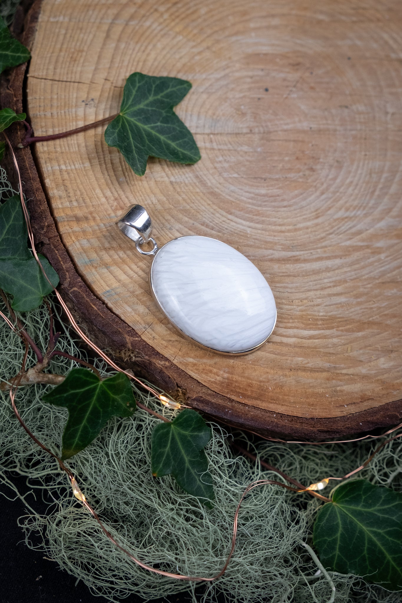 Scolecite Pendant Sterling Silver, Natural White Crystal Gemstone Necklace, High Vibration Stone for Peace Calm and Spiritual Connection