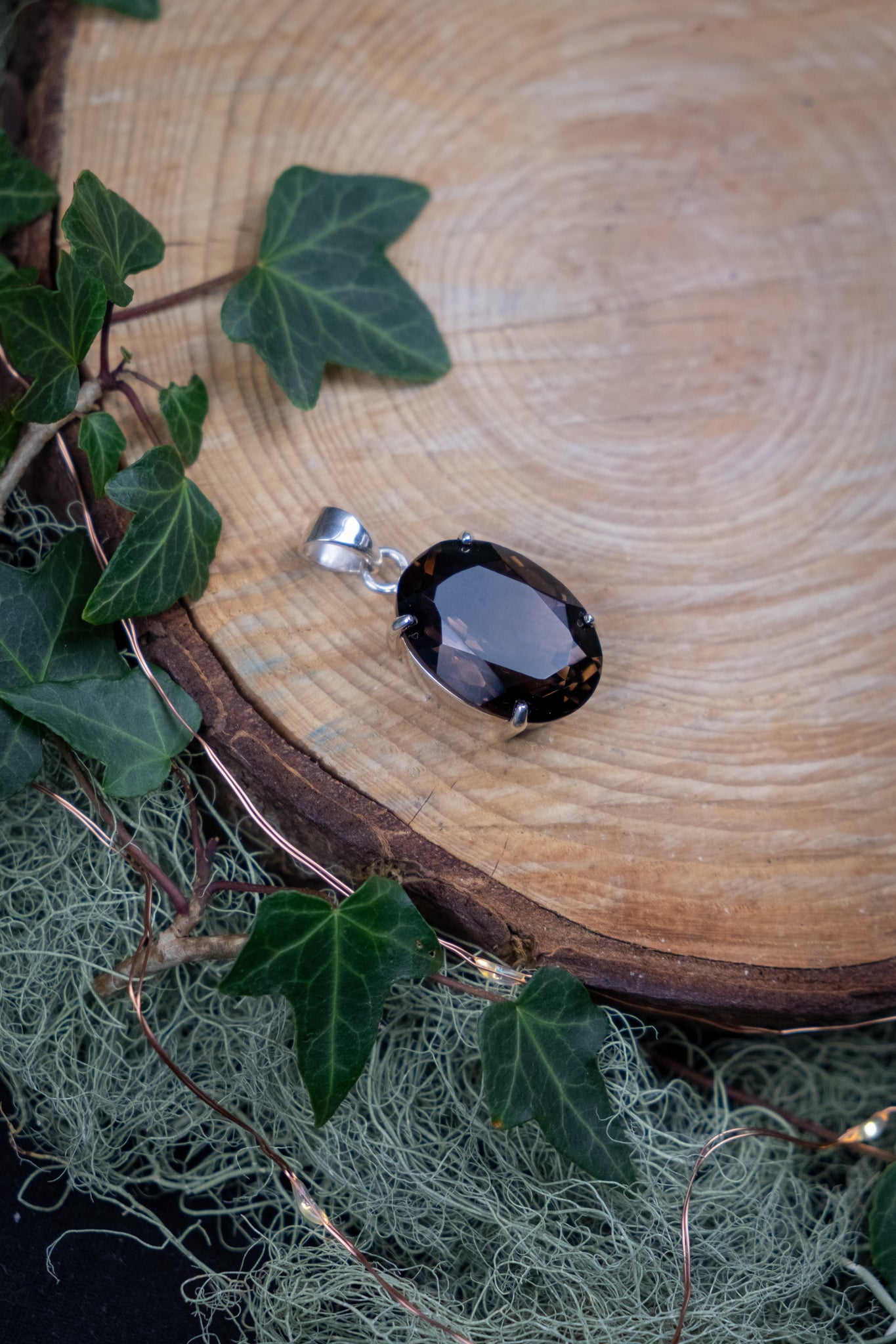 High Grade Smoky Quartz Pendant, Chunky Gem Stone, Sterling Silver Crystal Jewellery, Grounding Protection Stone