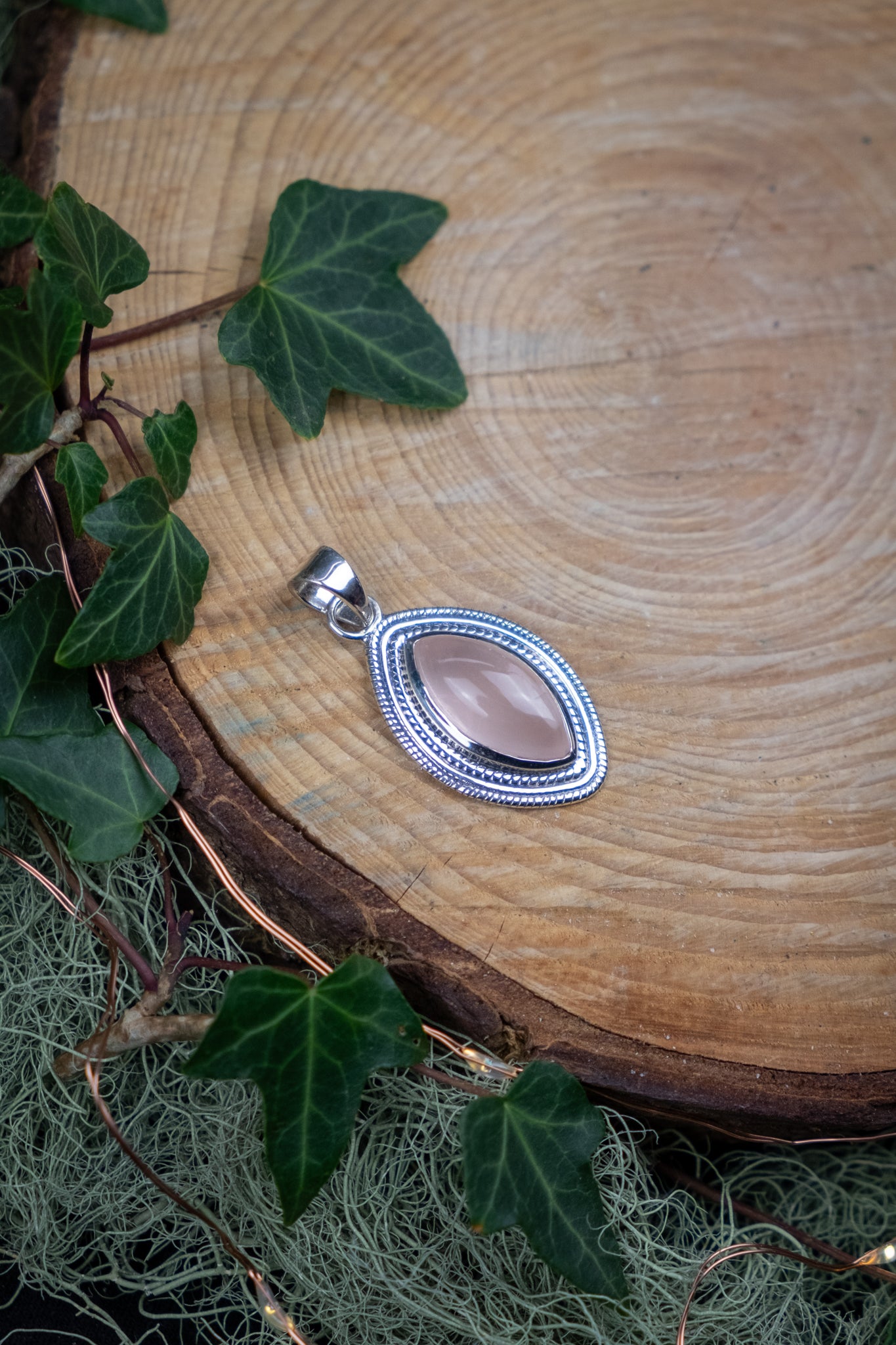 Rose Quartz Pendant, Sterling Silver Crystal Pendant, High Grade Rose Quartz Gemstone Jewellery for Love Heart Healing and Emotional Balance