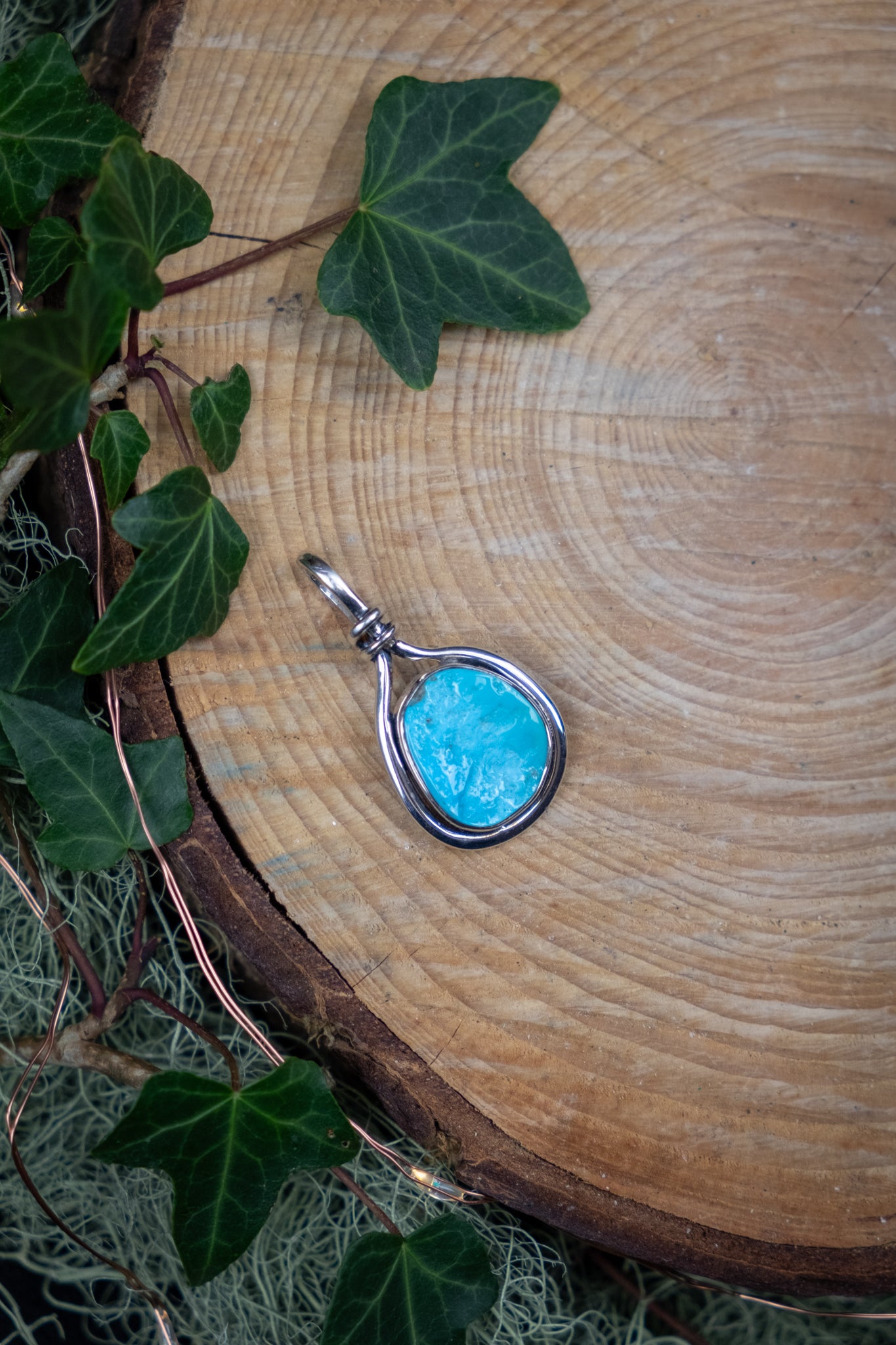 Raw Turquoise Sterling Silver Pendant, Natural Turquoise Crystal Gemstone from Mexico, Protective Throat Chakra Stone for Calm Truth and Balance
