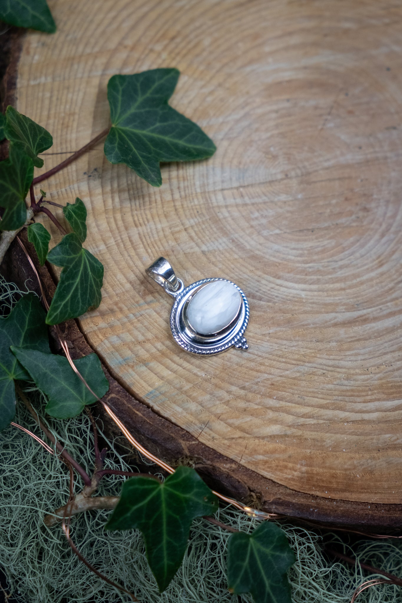 Scolecite Sterling Silver Pendant, High Vibration Peace Stone, Ethically Sourced Crystal Jewellery for Calm Sleep and Spiritual Connection