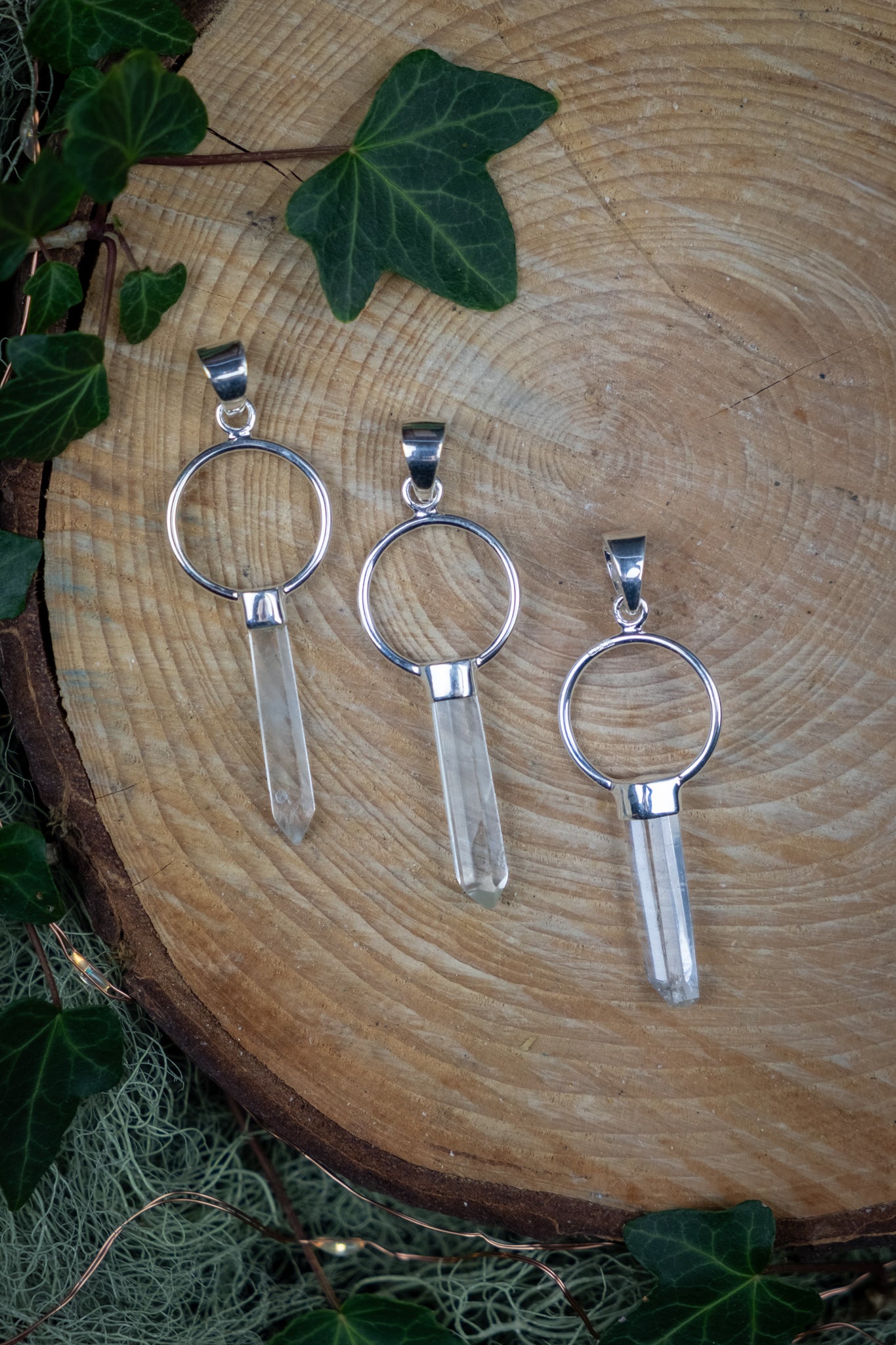 Lemurian Quartz Polished Point Pendant in Sterling Silver, High Clarity Crystal for Energy Alignment and Conscious Intention