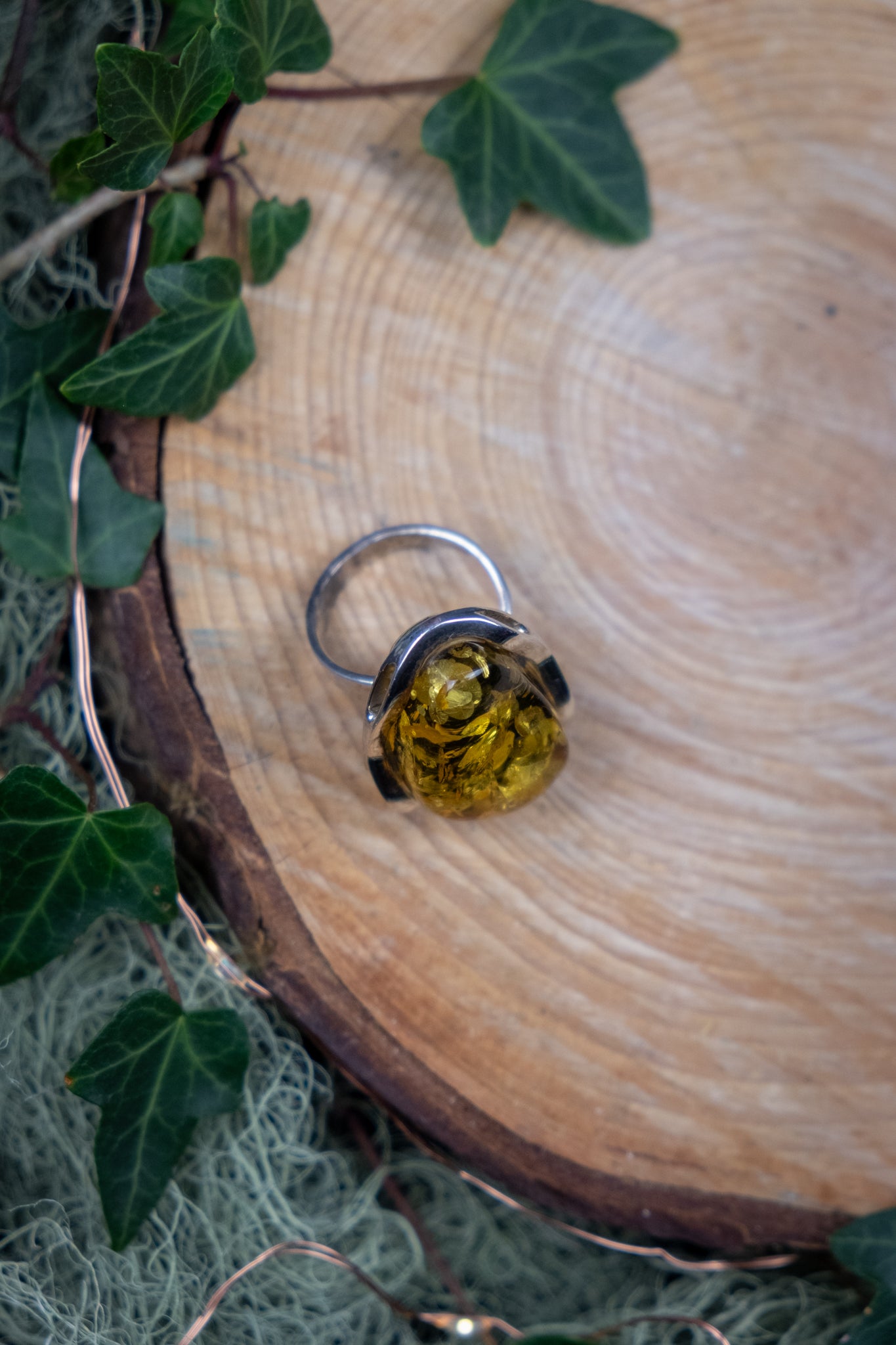 Baltic Amber Sterling Silver Adjustable Ring, Natural Amber Energy Ring for Grounding Warmth and Inner Strength