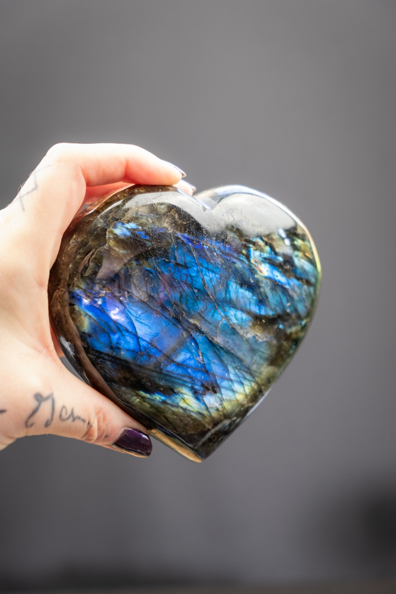 Blue Flash Labradorite Heart on Stand