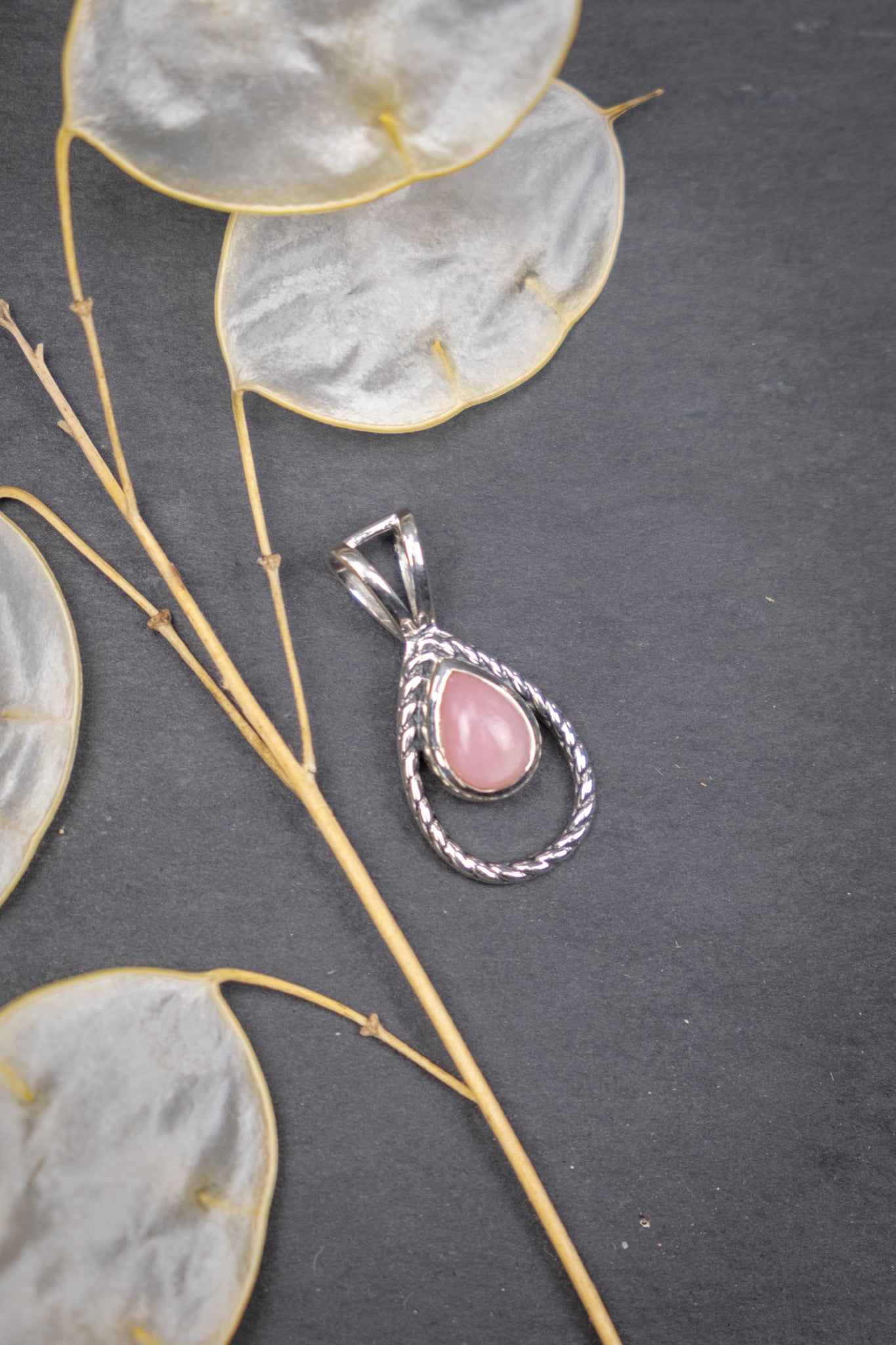 Pink Opal Sterling Silver Teardrop Pendant Necklace