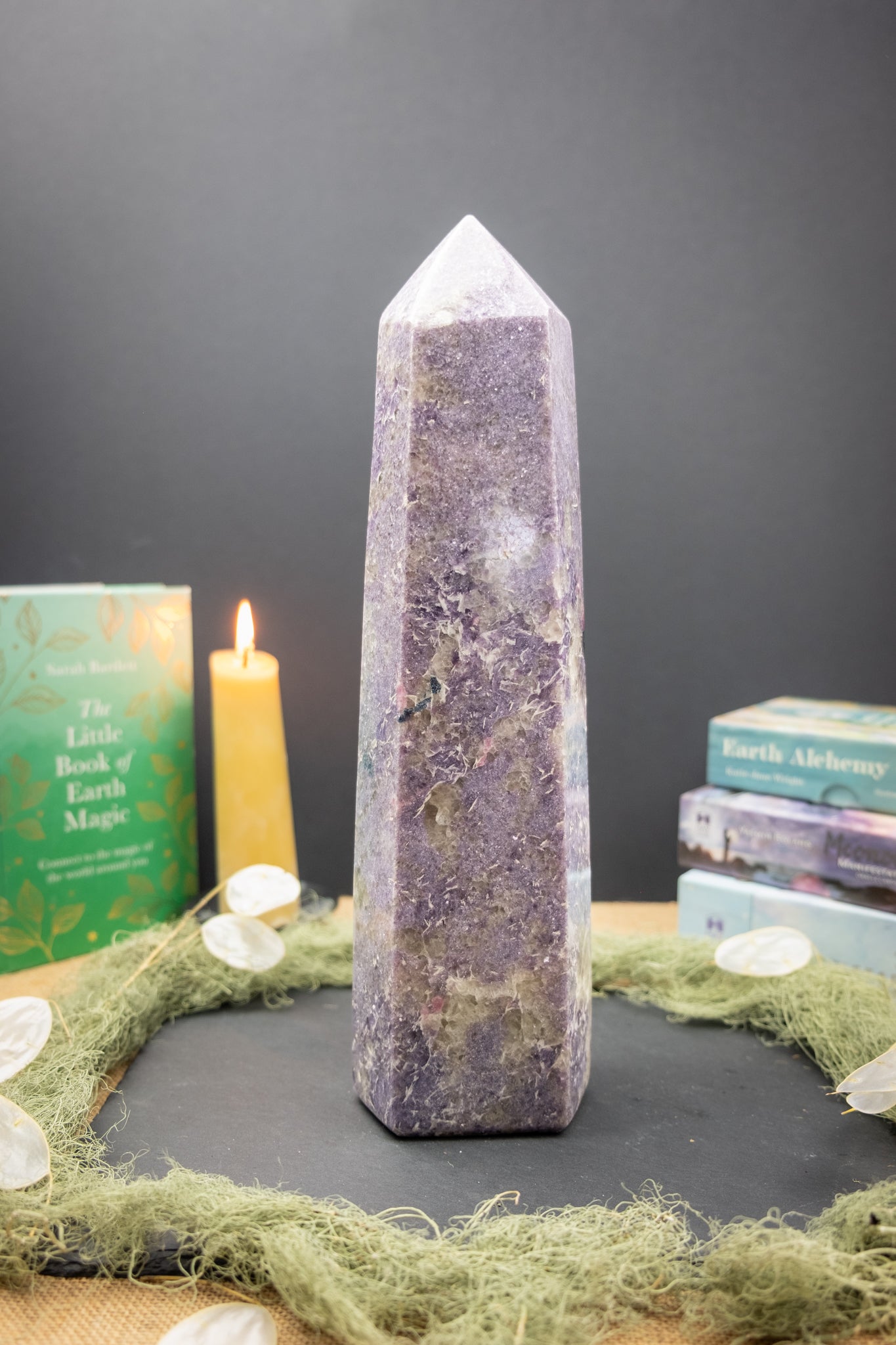 Lepidolite Point with Blue Apatite and Pink Tourmaline
