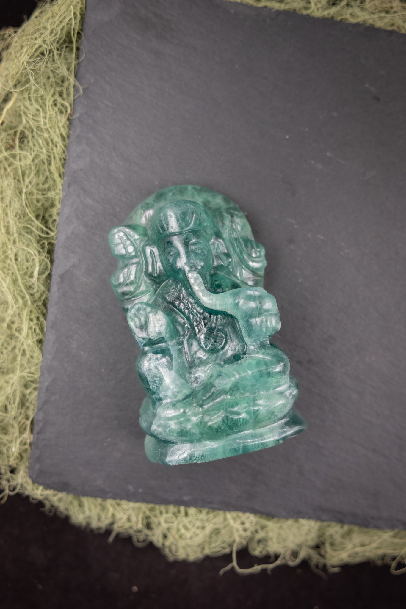Green Fluorite Ganesh Carving