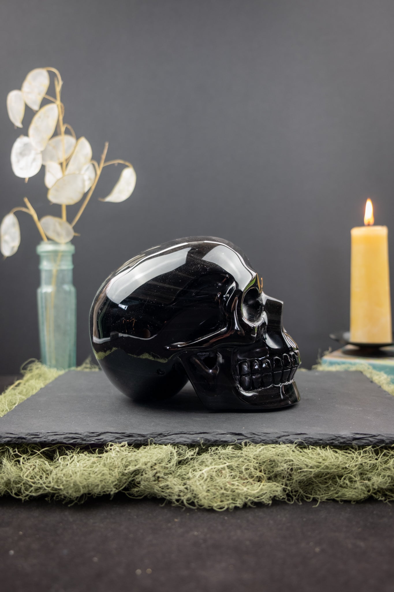 Silver Sheen Obsidian Skull