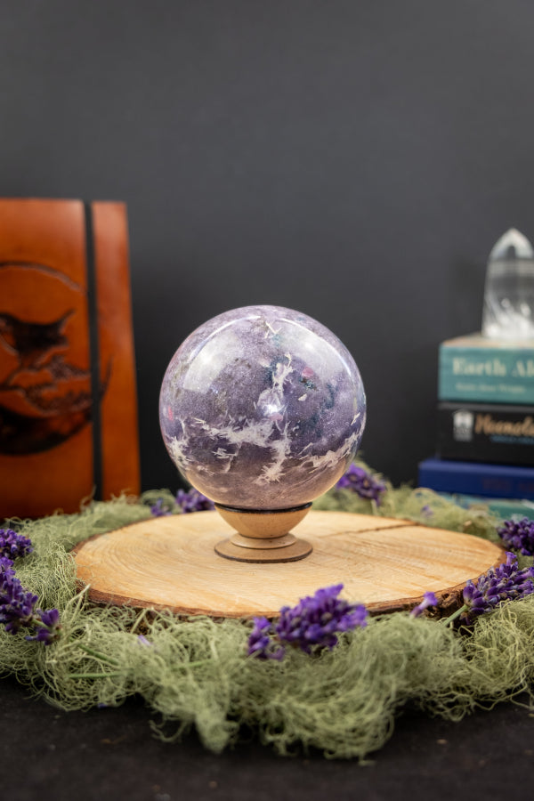 Large Lepidolite Sphere, Purple Gemstone, Healing Crystal Ball, Emotional Balance Stone, Pink and White Inclusions, Calming Spiritual Stone