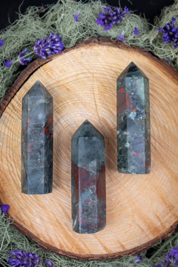 Bloodstone Tower Point for Energy Protection, Courage and Strength, Root Chakra Crystal, Healing Gemstone for Vitality and Motivation