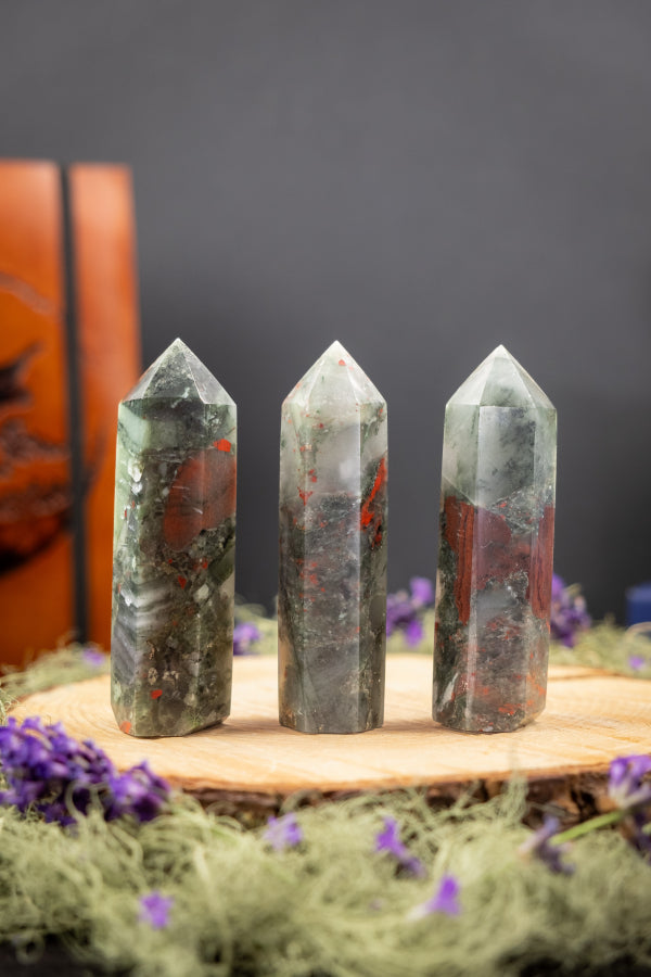 Bloodstone Tower Point for Energy Protection, Courage and Strength, Root Chakra Crystal, Healing Gemstone for Vitality and Motivation