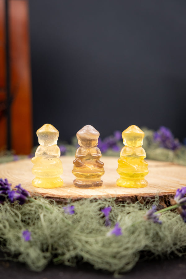 Golden Fluorite Buddha Carving, Ethically Sourced Gemstone from China, Radiant Crystal for Clarity, Abundance, and Spiritual Growth
