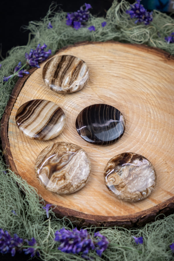Aragonite Flat Disc Palm Stone, Grounding Crystal for Focus, Soothing Gemstone for Stress Relief and Earth Connection, Aragonite Stone
