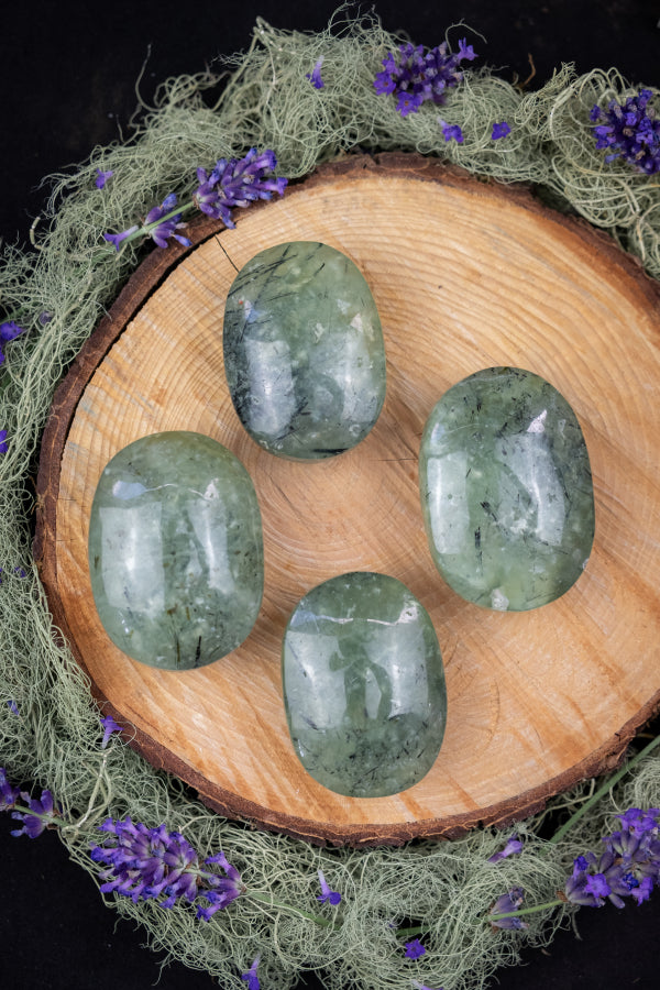 Prehnite and Epidote Palm Stone, Healing Crystal for Heart Chakra, Emotional Balance, Spiritual Growth, Meditation Gemstone, Worry Stone