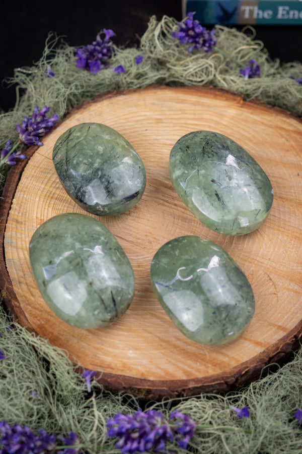 Prehnite and Epidote Palm Stone, Healing Crystal for Heart Chakra, Emotional Balance, Spiritual Growth, Meditation Gemstone, Worry Stone