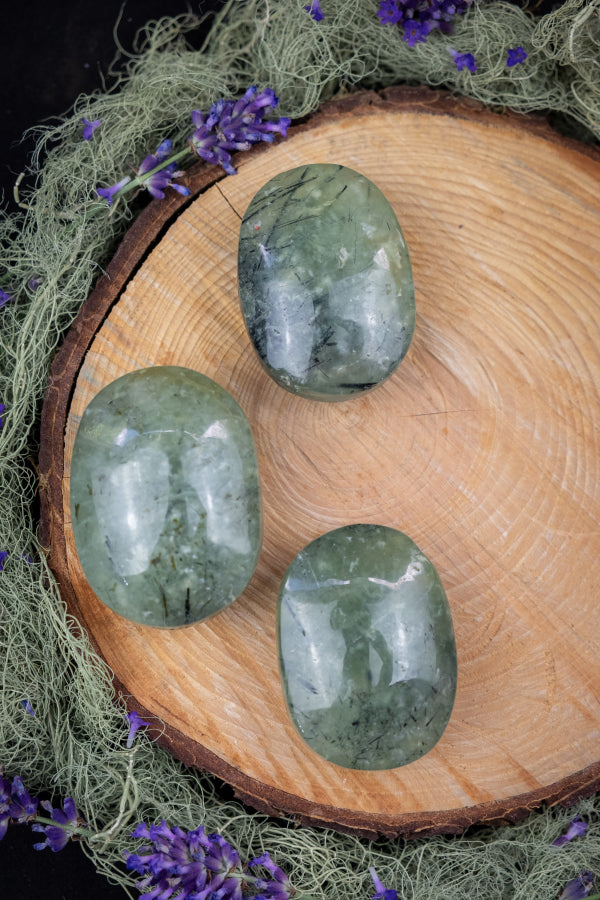 Prehnite and Epidote Palm Stone, Healing Crystal for Heart Chakra, Emotional Balance, Spiritual Growth, Meditation Gemstone, Worry Stone