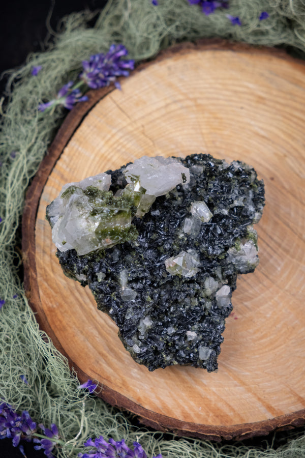 Forest Epidote Quartz Crystal, Sparkly Green Epidote with Quartz, Gaia energy crystal, Aura cleanser, Faery garden crystal, Grounding gem.