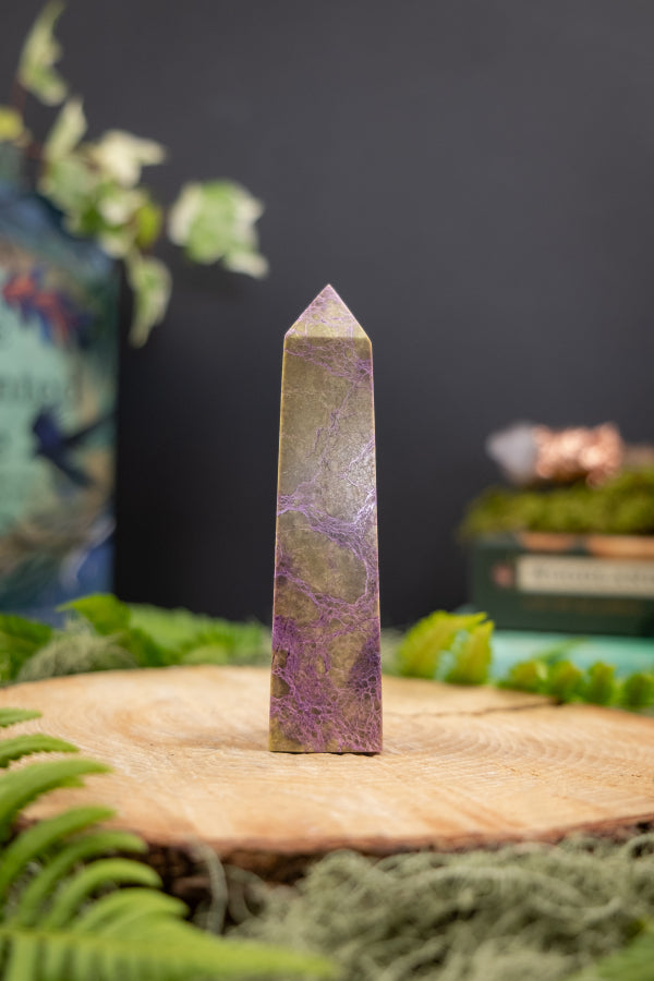 Atlantisite Crystal Point Tower for Heart Healing, Spiritual Protection and Past Life Insight, Serpentine and Stichtite Gemstone
