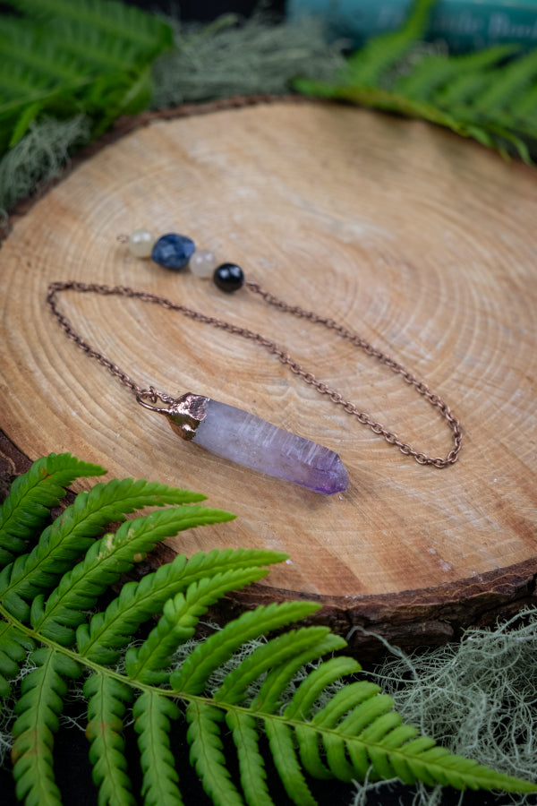 Vera Cruz Amethyst Crystal Pendulum for Energy Healing, Copper Dowser Tool for Clarity, Intuition, Protection and Spiritual Connection