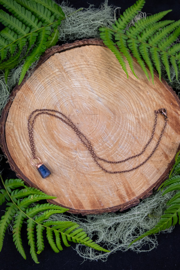 Raw Sapphire Crystal Pendant, Natural Blue Sapphire Gemstone Necklace, Electroformed Copper Jewellery for Wisdom Intuition Protection