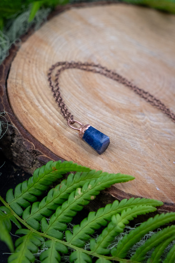 Raw Sapphire Crystal Pendant, Natural Blue Sapphire Gemstone Necklace, Electroformed Copper Jewellery for Wisdom Intuition Protection