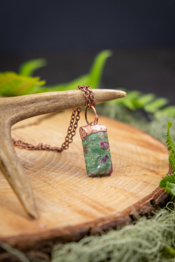 Ruby Fuchsite Pendant, Copper Electroformed Crystal Jewellery, Nature Inspired Gemstone Necklace, Handcrafted Artisan, One of a kind (Copy)