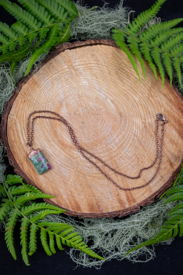 Ruby Fuchsite Pendant, Copper Electroformed Crystal Jewellery, Nature Inspired Gemstone Necklace, Handcrafted Artisan, One of a kind (Copy)