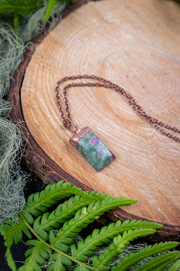 Ruby Fuchsite Pendant, Copper Electroformed Crystal Jewellery, Nature Inspired Gemstone Necklace, Handcrafted Artisan, One of a kind (Copy)