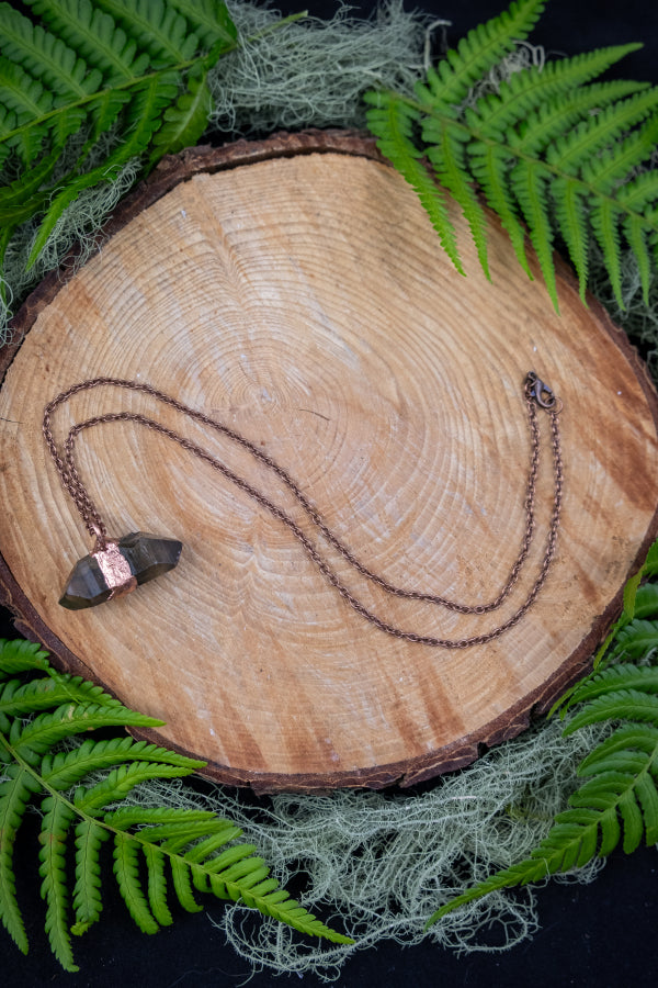 Smokey Quartz Double Terminated Pendant in Raw Copper, Grounding Protection Gemstone Necklace, Crystal Point Healing Stone Jewellery