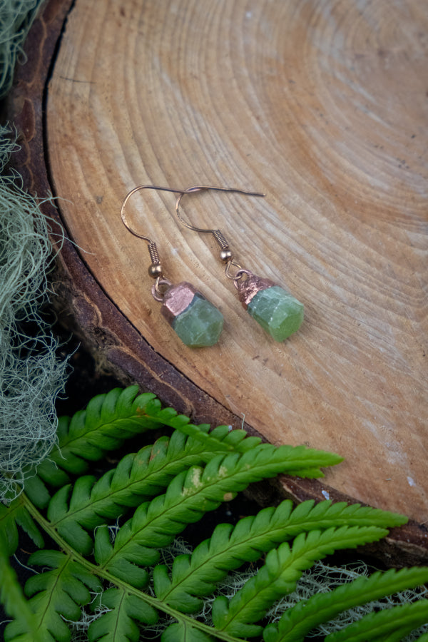 Peridot Gemstone and Copper Drop Earrings for Healing, Abundance and Vitality, Gold Plated Hooks, Handmade Sustainable Crystal Jewellery