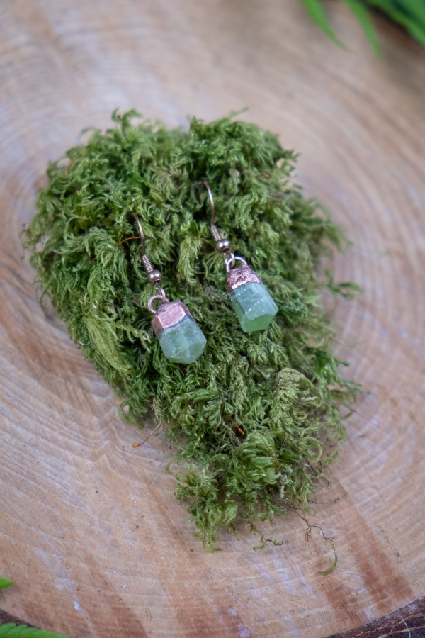 Peridot Gemstone and Copper Drop Earrings for Healing, Abundance and Vitality, Gold Plated Hooks, Handmade Sustainable Crystal Jewellery