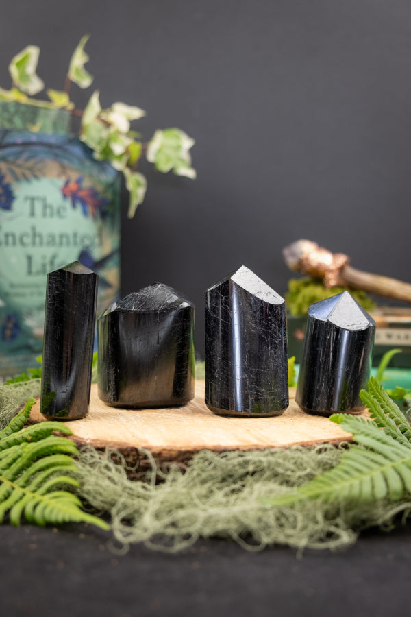 Protective Black Tourmaline Curved Crystal Point, Polished Gemstone for Grounding Energy, EMF Shield, Root Chakra Stone, Reiki Healing Tool