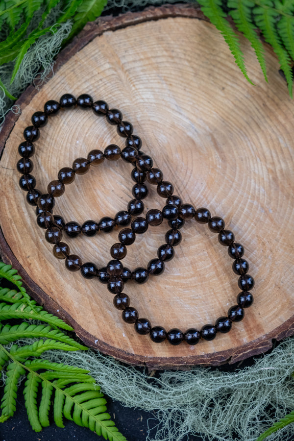 Smokey Quartz Crystal Bracelet, 8mm bead, Crystal for grounding and protection, A grade crystal