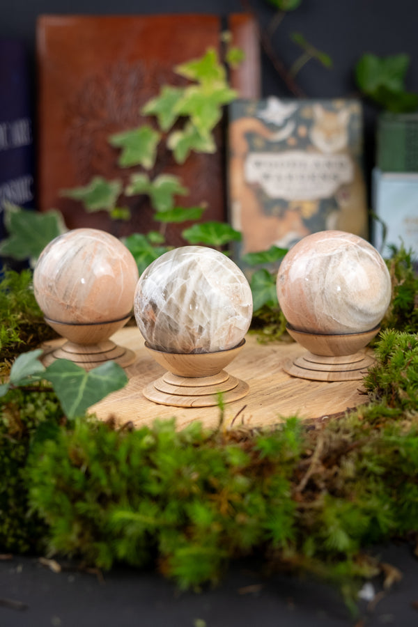 Natural Moonstone Crystal Sphere, Divine Feminine, Crystal for love, fertility, intuition, magic, protection and hope.