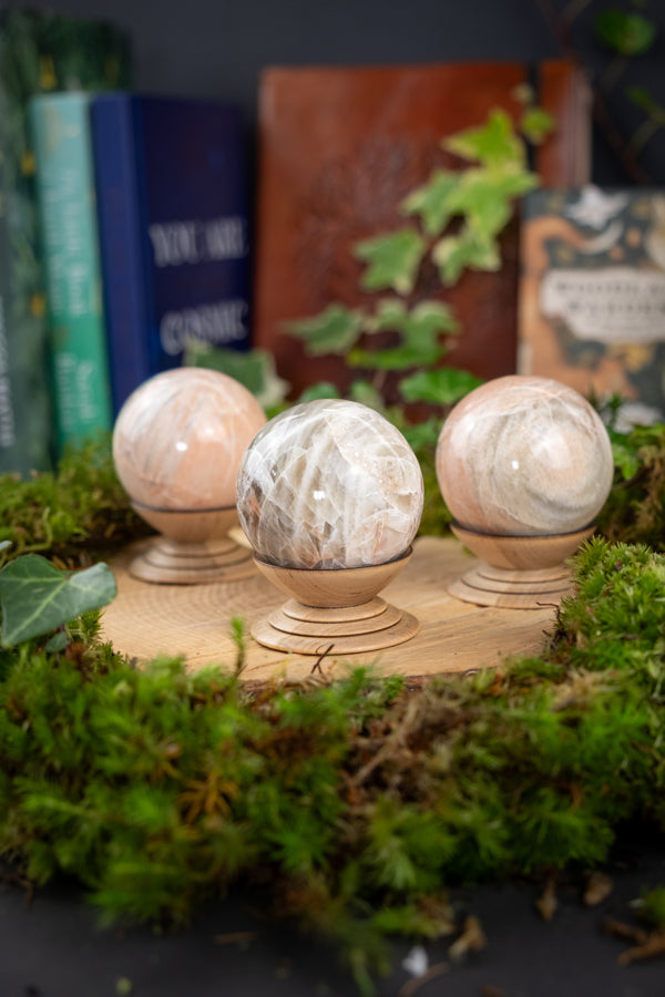 Natural Moonstone Crystal Sphere, Divine Feminine, Crystal for love, fertility, intuition, magic, protection and hope.