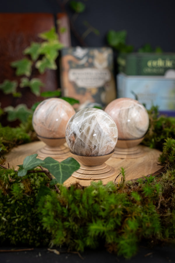 Natural Moonstone Crystal Sphere, Divine Feminine, Crystal for love, fertility, intuition, magic, protection and hope.