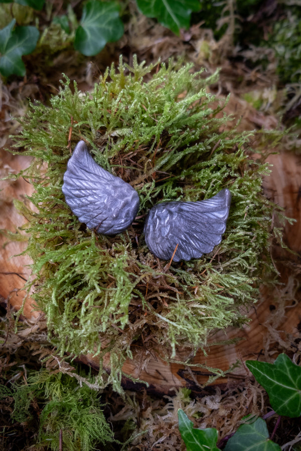 Obsidian Angel Wing Pair, Gold Sheen and Silver Sheen Obsidian, Crystal for Protection, Grounding crystal, Crystal for communication, Shamanic crystal.