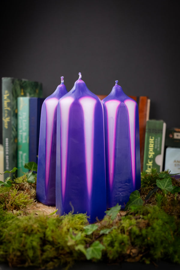 Purple Wax Candle, Overdipped Dumpy Candles, Crown Chakra Candle, Ritual Candle, Funky Candle.