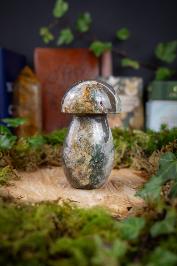 Ocean Jasper Toadstool Crystal Mushroom Ornament, Ethically Sourced Gemstone for Joy, Renewal, Chakra Healing and Spiritual Balance