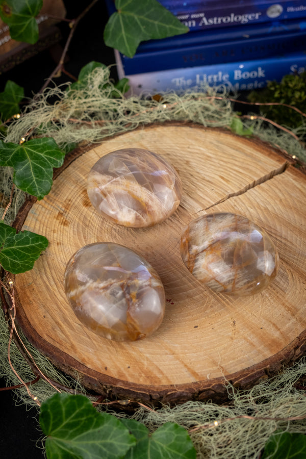 Peach Moonstone Palm Stone, Soothing Crystal for Intuition, Divine Feminine Energy, Emotional Healing & New Beginnings