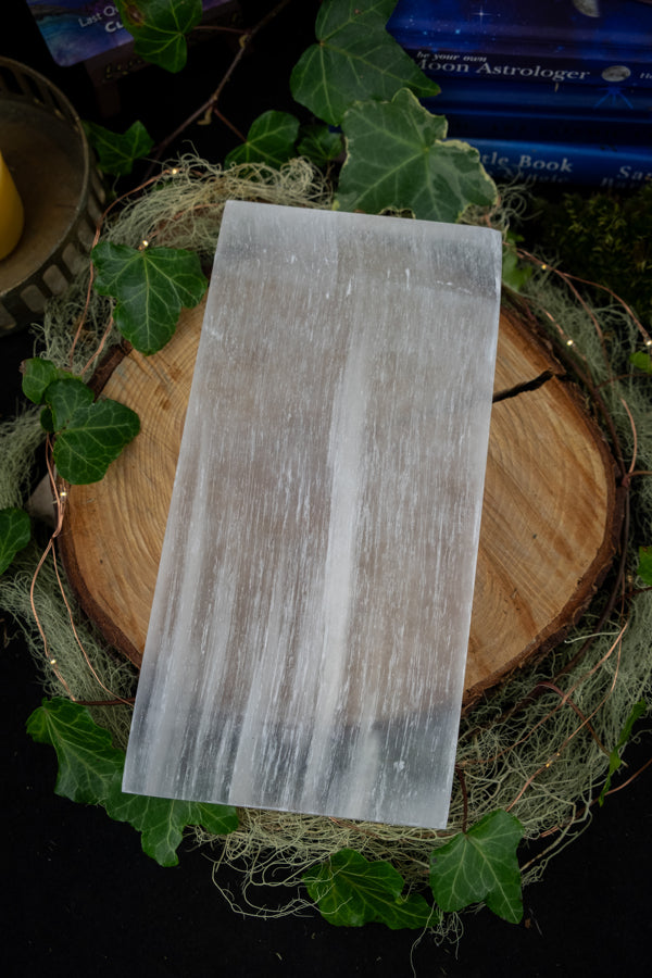 Selenite Charging Slab, Large Selenite, Heavy Crystal Cleansing Plate, High-Vibrational Satin Spar, Energy Clearing & Charging Stone