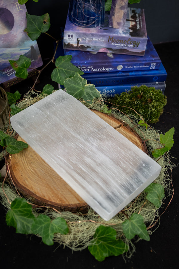 Selenite Charging Slab, Large Selenite, Heavy Crystal Cleansing Plate, High-Vibrational Satin Spar, Energy Clearing & Charging Stone